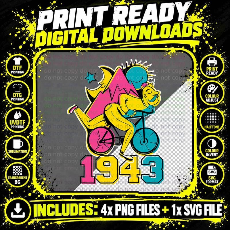 LSD Bicycle Day 1943 Vintage Psychedelic Psychonaut Gift Png SVG Digital Bundle