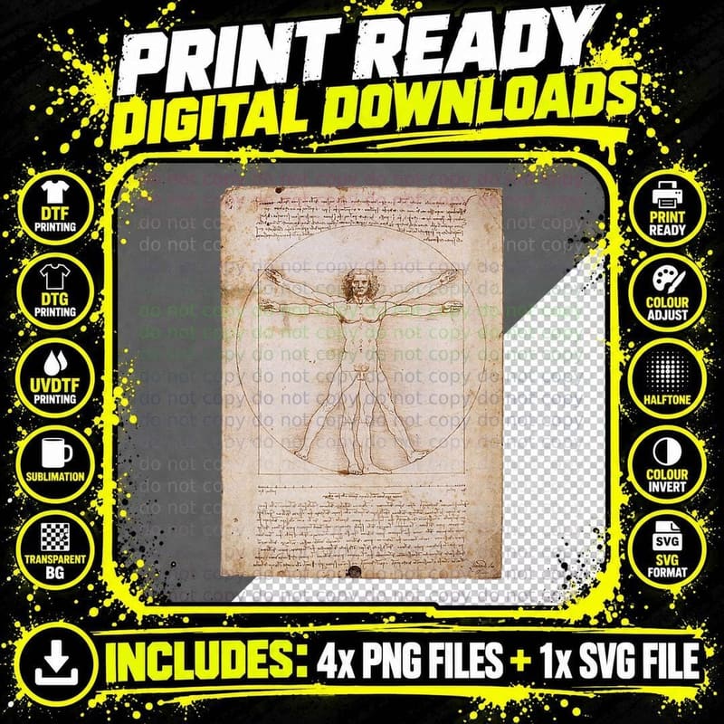 Leonardo Da Vinci Vitruvian Man Classic Renaissance Png SVG Digital Bundle