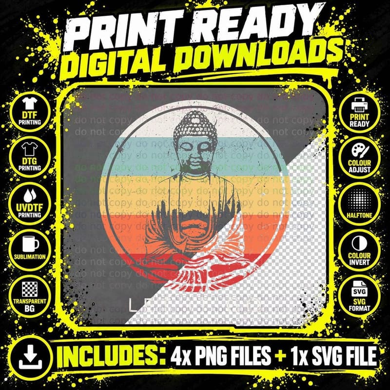 Let It Go Buddha Meditationt-Shirt Vintage Zen Buddhist Png SVG Digital Bundle