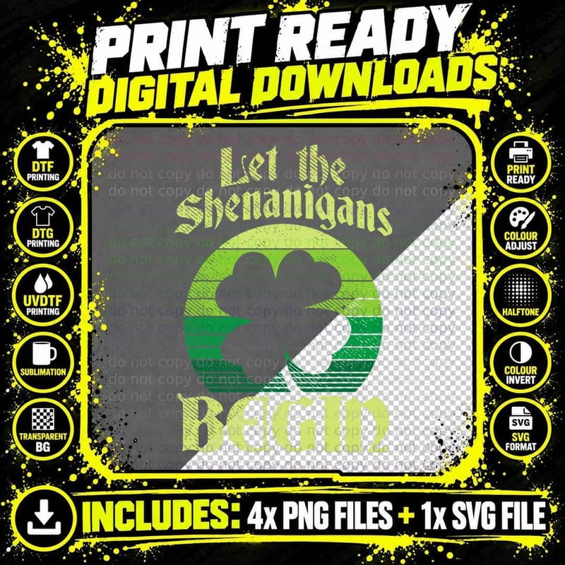 Let the Shenanigans Begin Retro Shamrock Fun St Patricks Png SVG Digital Bundle