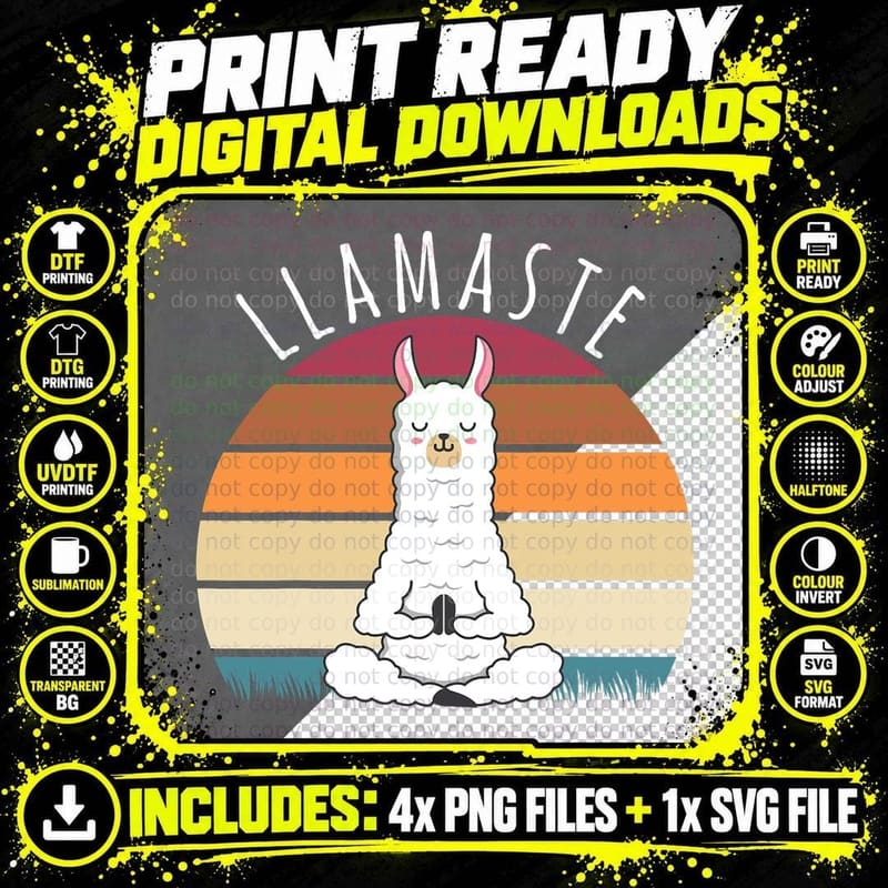 Llamaste Yoga Vintage Lama Yoga Pose Meditation T-Shirt Png SVG Digital Bundle