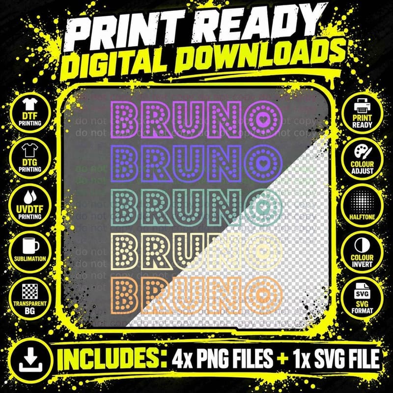 Love Heart Bruno Retro Style T-Shirt Bruno Lover Heart Png SVG Digital Bundle