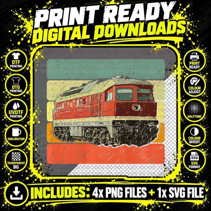 Ludmilla Diesel-Locomotive East German BR 130 Retro Png SVG Digital Bundle
