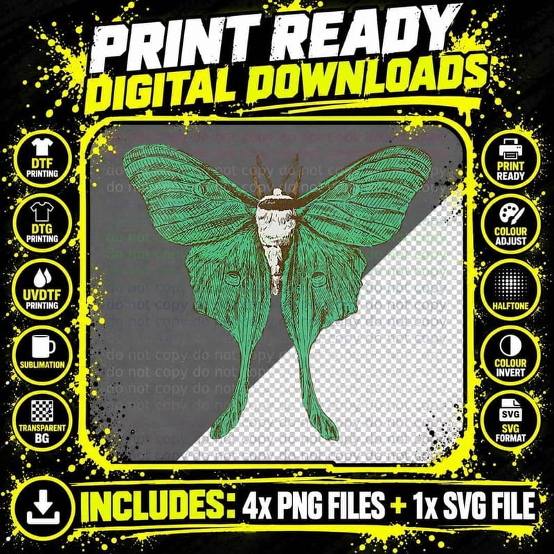 Luna Moth Actias Luna Retro Vintage Beautiful Moon Png SVG Digital Bundle