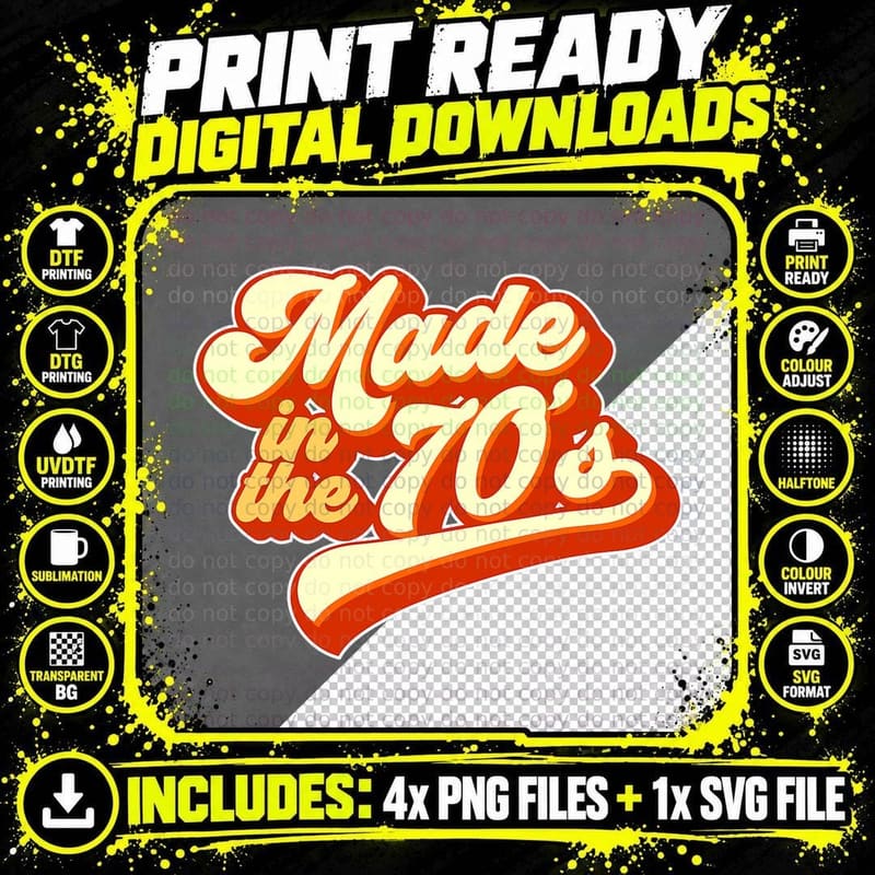 Made in the 70s Retro T-Shirt Png SVG Digital Bundle