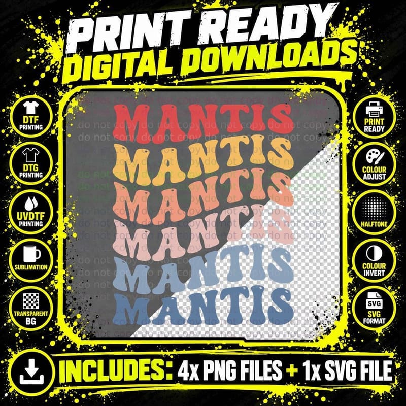 Mantis Praying Mantis Insect Groovy T-Shirt Png SVG Digital Bundle