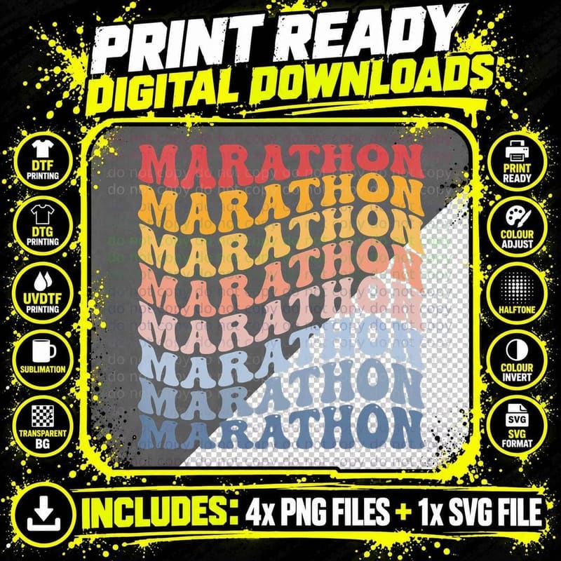Marathon Runner Running Groovy Retro Vintage T-Shirt Png SVG Digital Bundle