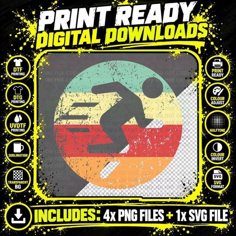 Marathon Running Fast Runner Silhouette Cool Retro Png SVG Digital Bundle