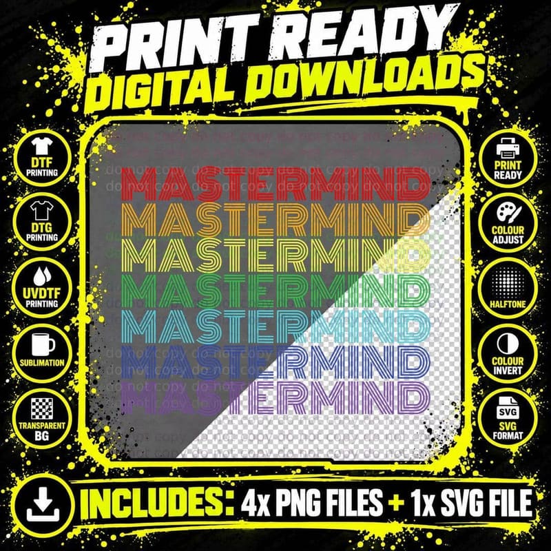 Mastermind Retro Rainbow Gift for Music Fan T-Shirt Png SVG Digital Bundle