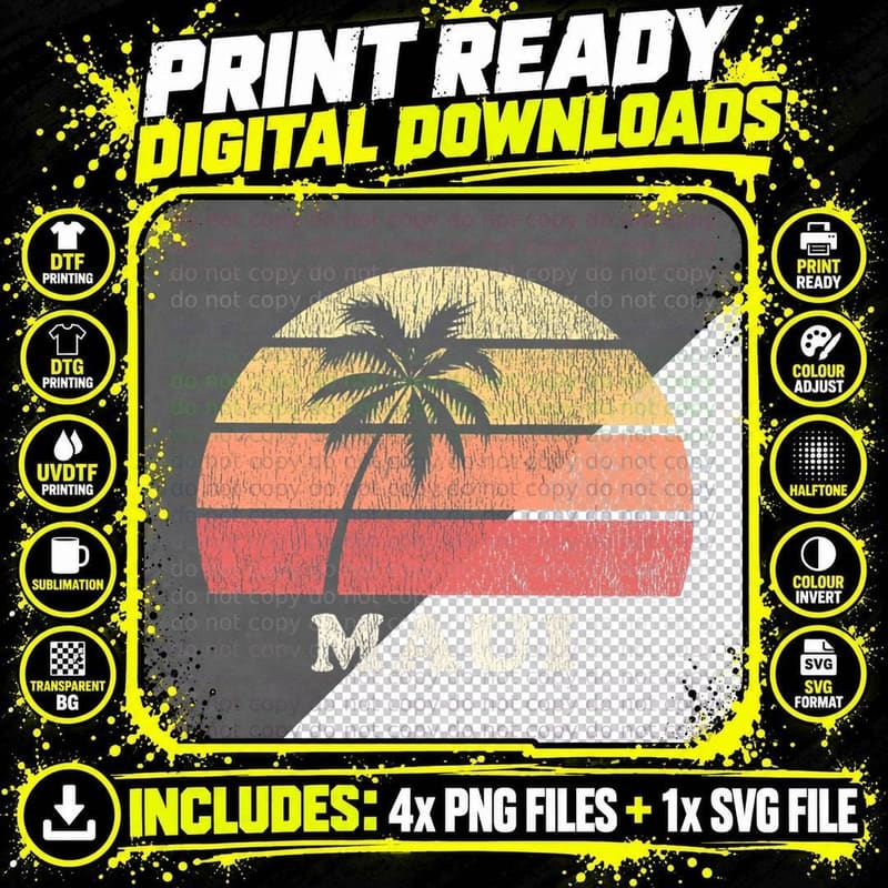 Maui HI Vintage 70s Retro Throwback Design T-Shirt Png SVG Digital Bundle
