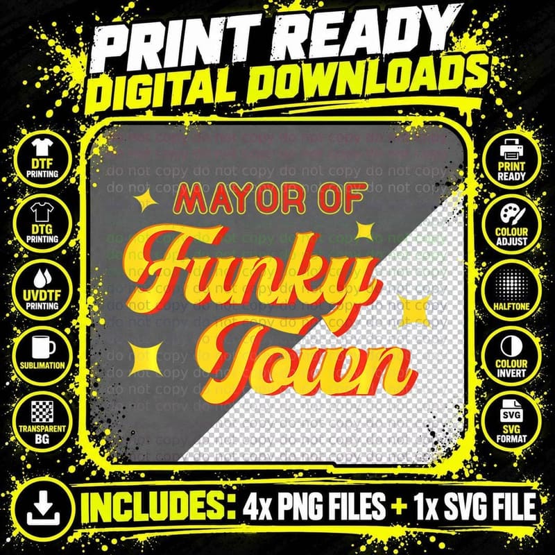 Mayor of Funky Town 1970s Disco Funk 70s Retro Funk Png SVG Digital Bundle