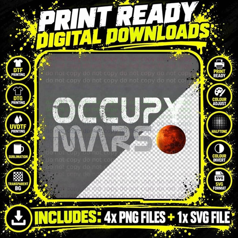 Men Women Kids Retro Vintage Occupy Mars Space Explorer Png SVG Digital Bundle