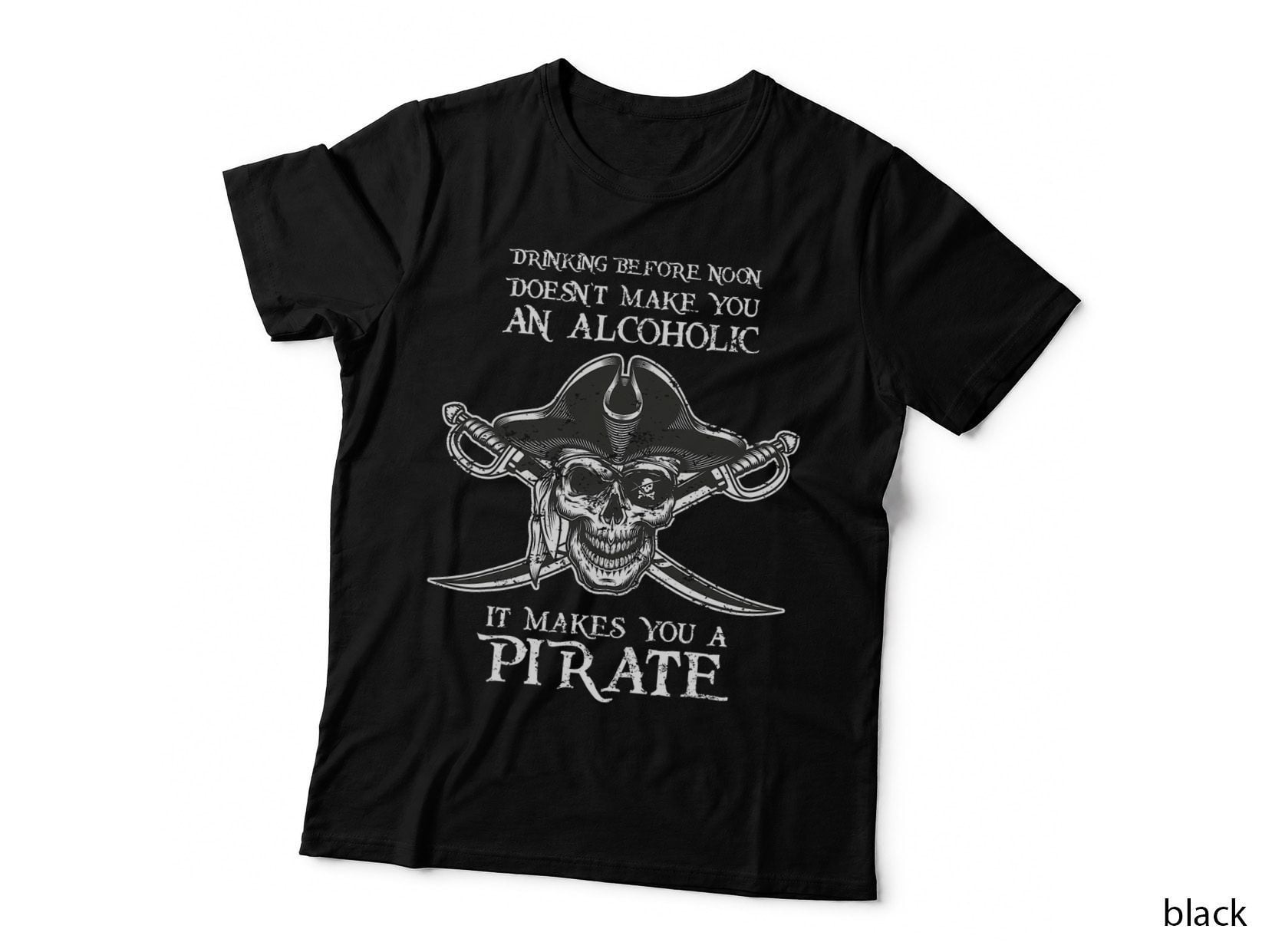 Mens Drinking Before Noon Makes You a Pirate Crossbones Vintage T-Shirt