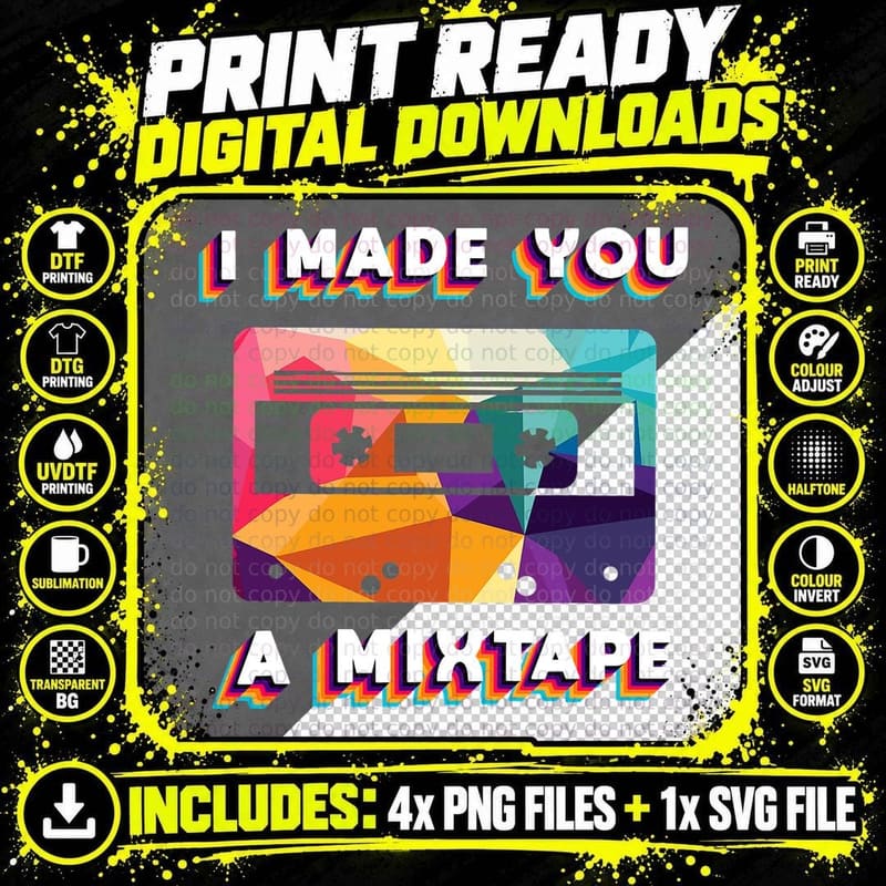Mixtape 80s 90s Vintage Costume Retro for Men Women Gift Png SVG Digital Bundle