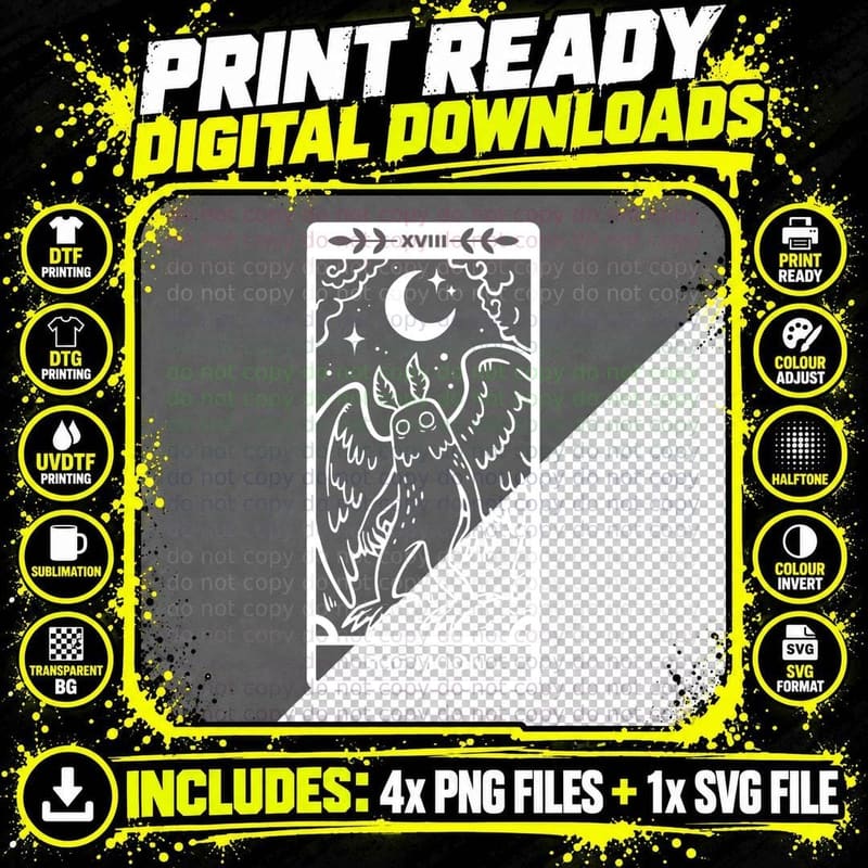 Mothman X Moon - White Lines Classic T-Shirt Png SVG Digital Bundle