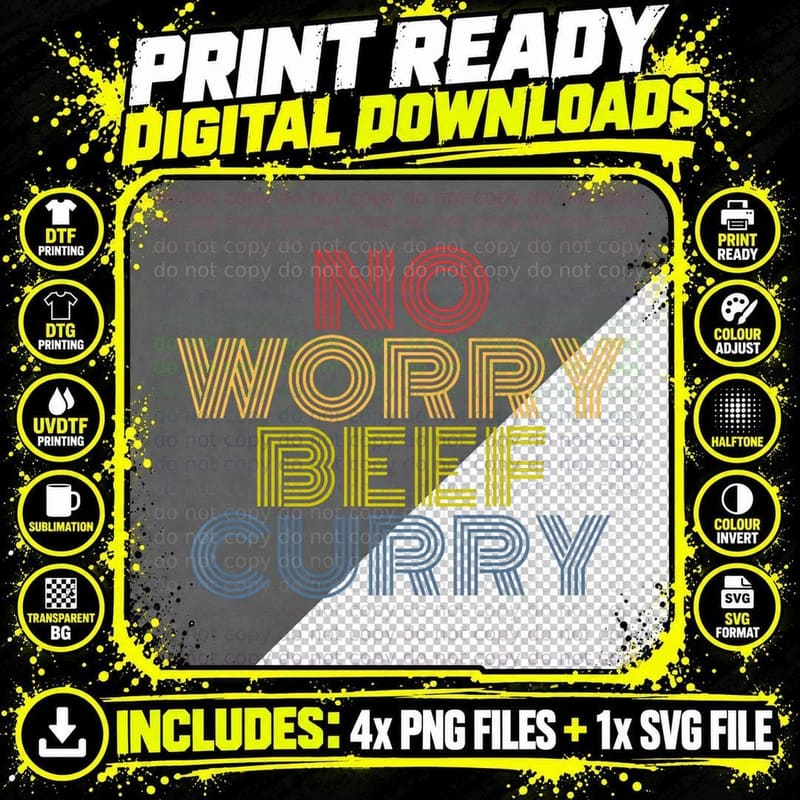 No Worry Beef Curry Retro 70s Vintage, 70s Retro T-Shirt Png SVG Digital Bundle