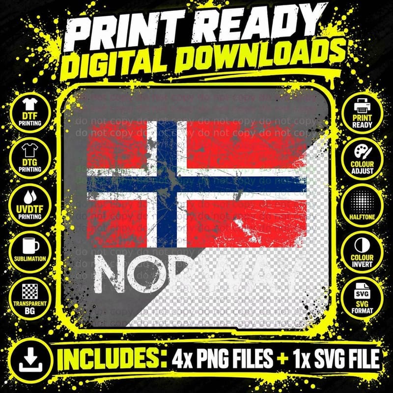 Norwegian Flag T-Shirt Vintage Made in Norway Gift Png SVG Digital Bundle