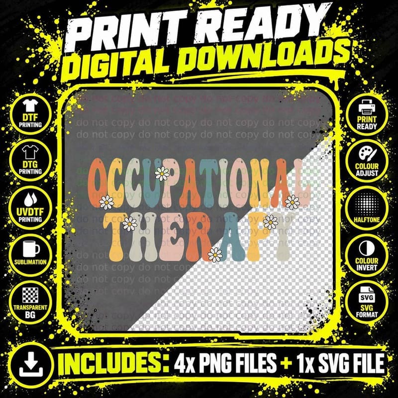 Occupational Therapy -OT Therapist OT Month Groovy Retro Png SVG Digital Bundle