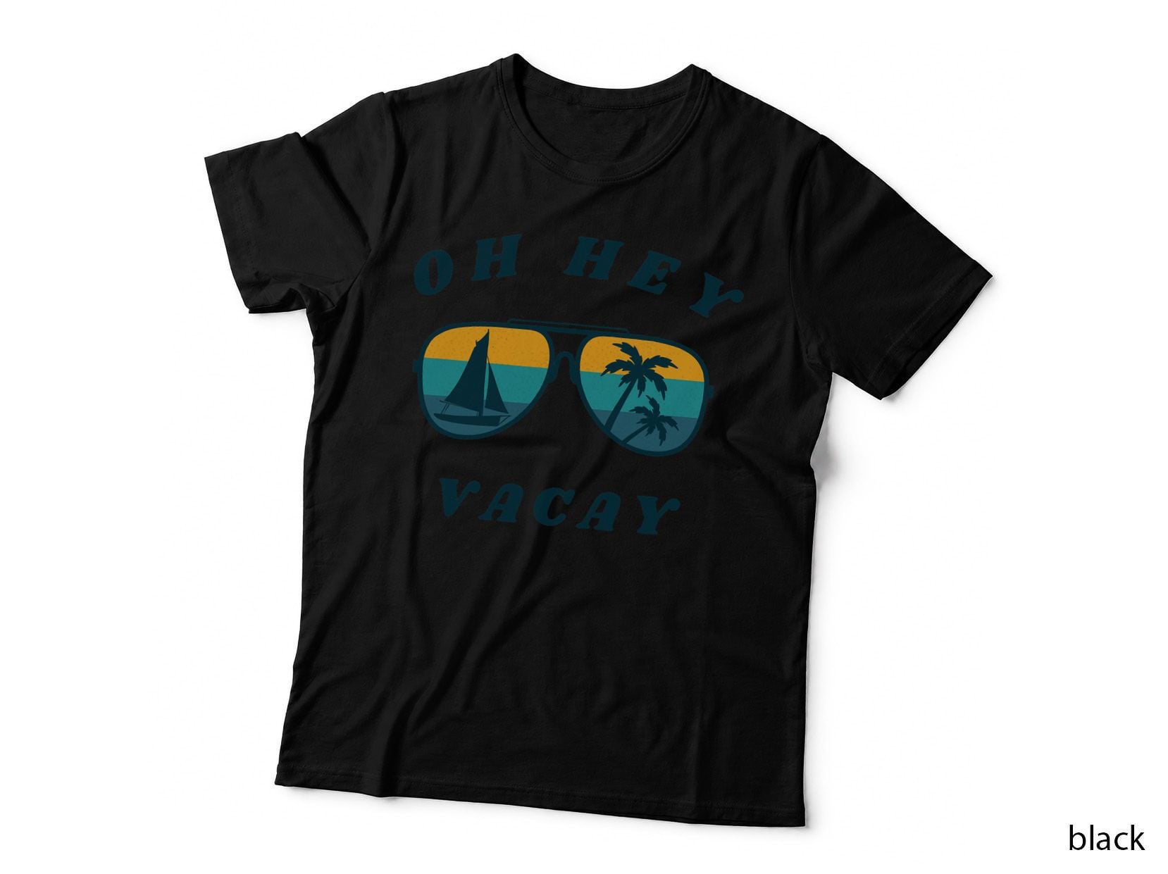 Oh Hey Vacay Sailboat Sunglasses Palm Tree Sea Retro Beach T-Shirt