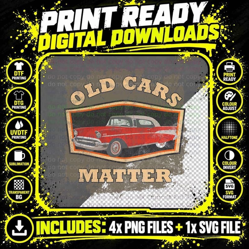 Old Cars Timer Classic Vintage Auto Racers Car Lovers Png SVG Digital Bundle