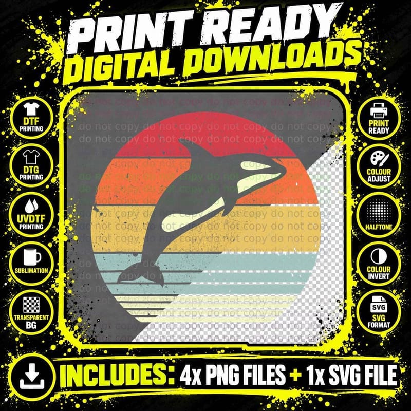 Orca Shirt. Retro Style T-Shirt Png SVG Digital Bundle