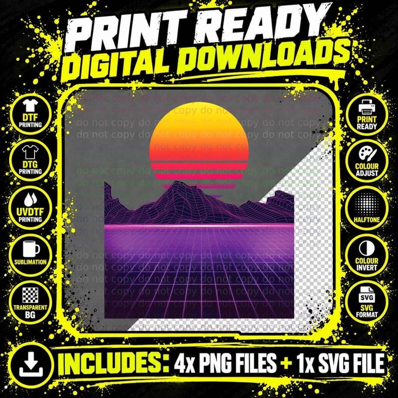 Outrun Synthwave Vaporwave Aesthetic 80's Retro T-Shirt Png SVG Digital Bundle