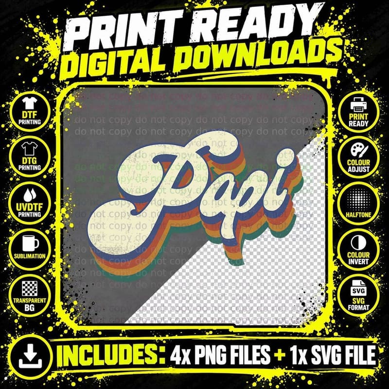 Papi Gifts Retro Vintage Father's Day Papi T-Shirt Png SVG Digital Bundle