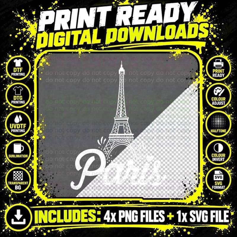Paris France Eiffel Tower Vintage Gift T-Shirt Png SVG Digital Bundle