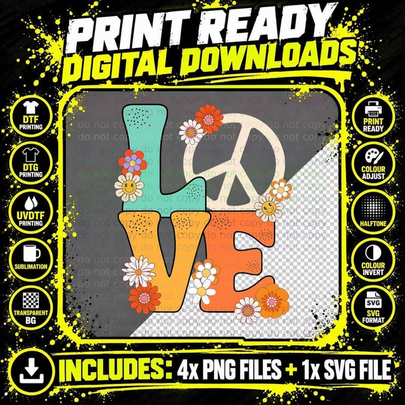 Peace Sign Love 60 S 70 S Shirts 70s Outfits for Women Png SVG Digital Bundle