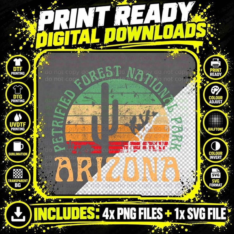 Petrified Forest National Park Arizona Desert Retro Png SVG Digital Bundle