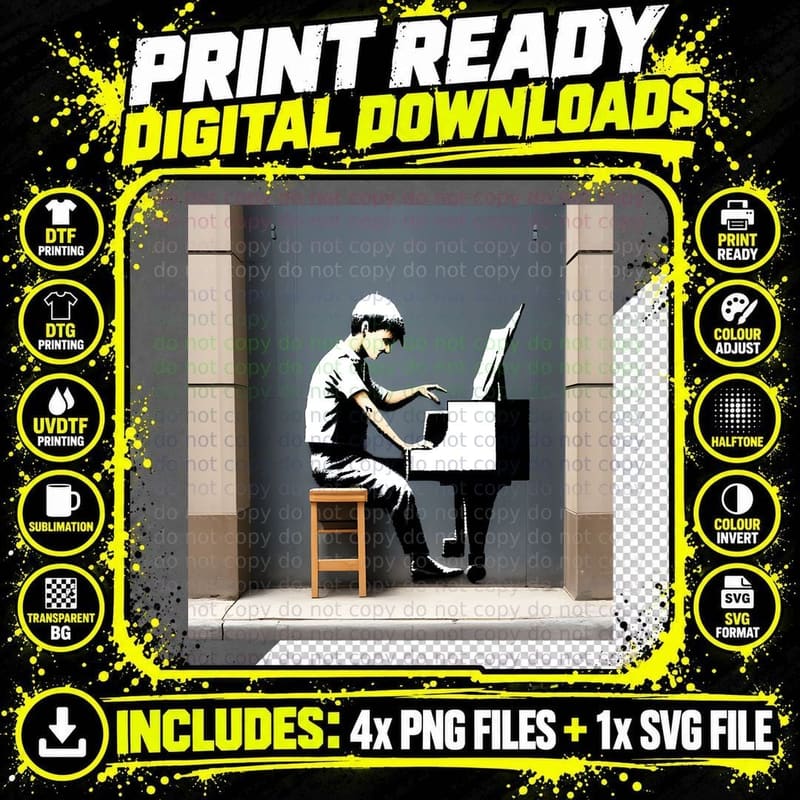 Pianist in the Style of Banksy Classic T-Shirt Png SVG Digital Bundle