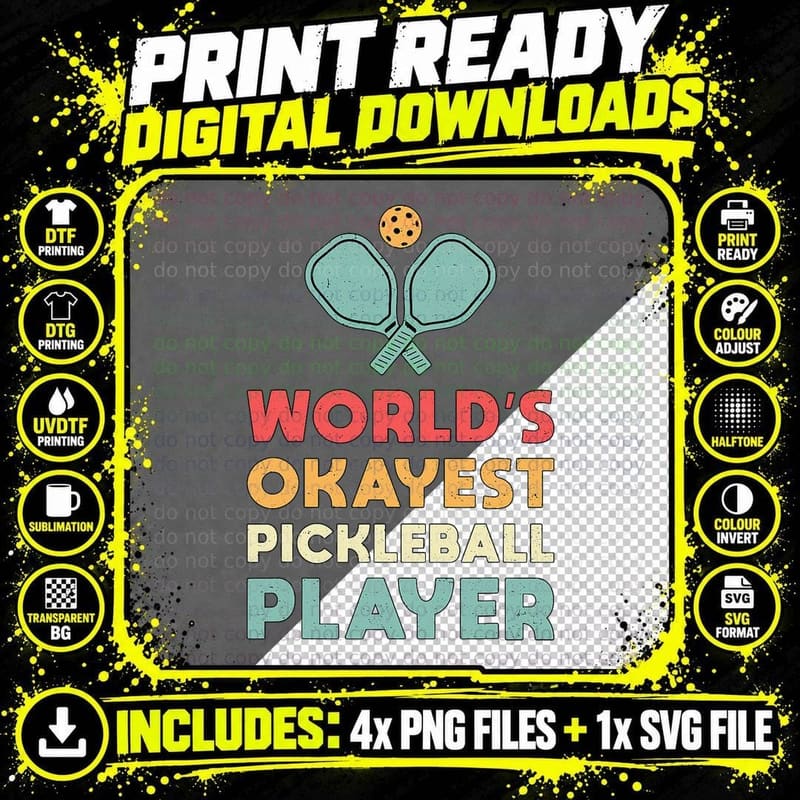 Pickleball Vintage Dink World's Okayest Pickleball Png SVG Digital Bundle