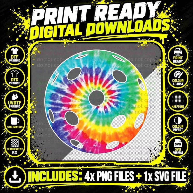 Pickleball Vintage Retro Tie Dye Ball Design T-Shirt Png SVG Digital Bundle