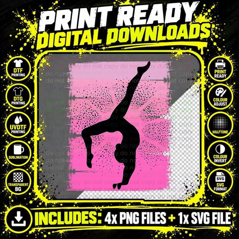 Pink Retro Gymnastics Girls Motivational Handstand Queen Png SVG Digital Bundle
