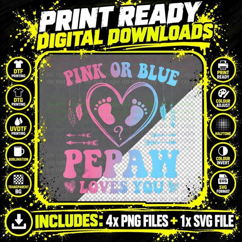 Pink or Blue Pepaw Loves You Groovy Baby Gender Reveal Png SVG Digital Bundle