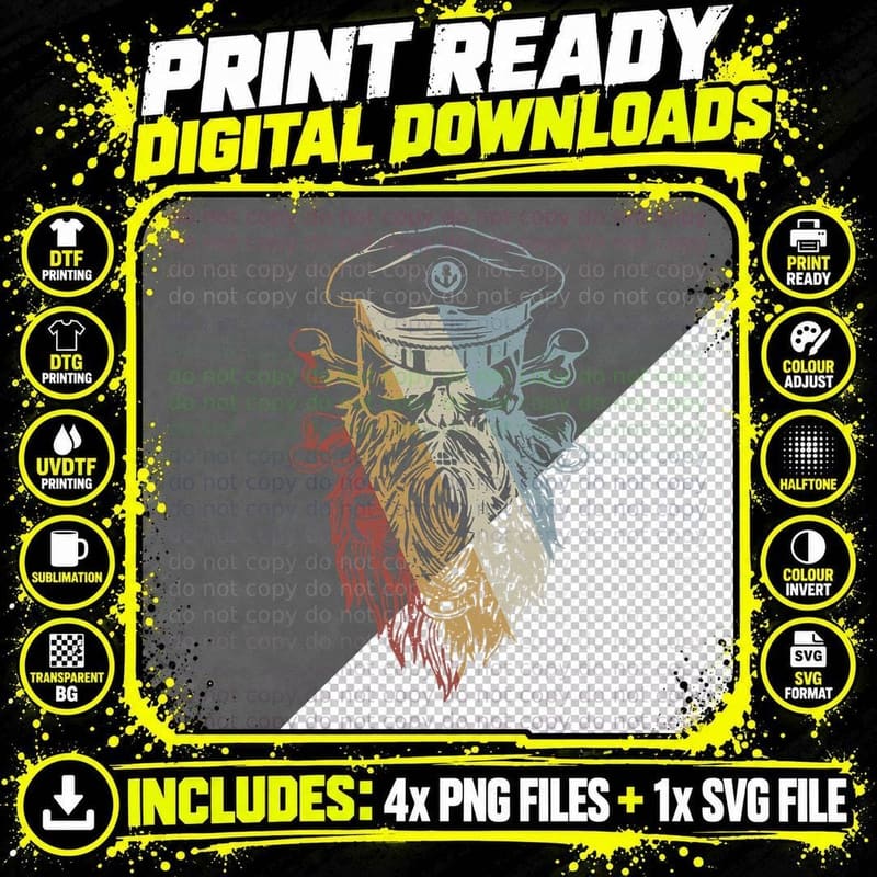 Pirate Skull Retro Style Vintage T-Shirt Png SVG Digital Bundle