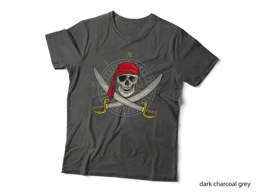 Pirate Skull and Cutlasses Compass Distressed T-Shirt