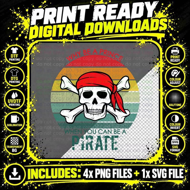 Pirate Sunset Retro T-Shirt Png SVG Digital Bundle