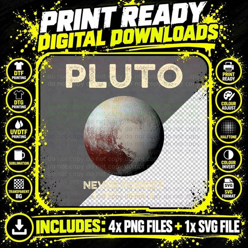 Pluto Never Forget 1930-2006 Planet Space Science Png SVG Digital Bundle