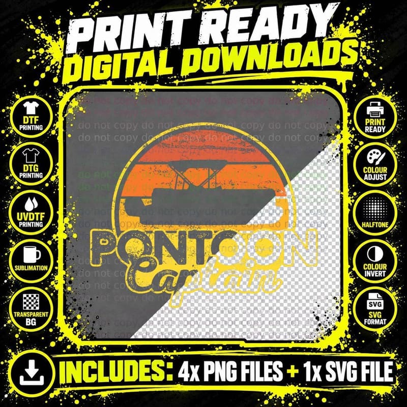 Pontoon Captain Boat Boating Retro Vintage T-Shirt Png SVG Digital Bundle