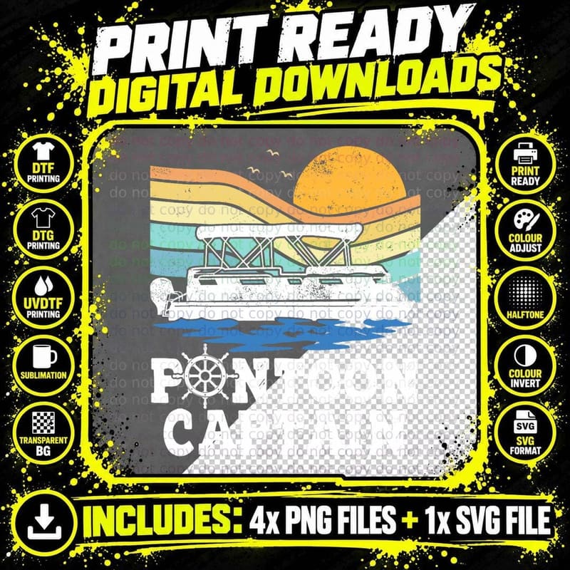 Pontoon Captain Vintage Pontoon Boat Boating Pontooning Png SVG Digital Bundle