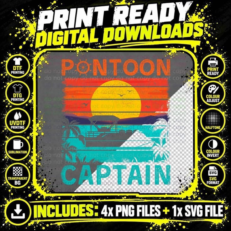 Pontoon Captain Vintage Style Pontoon Boat Boating Png SVG Digital Bundle