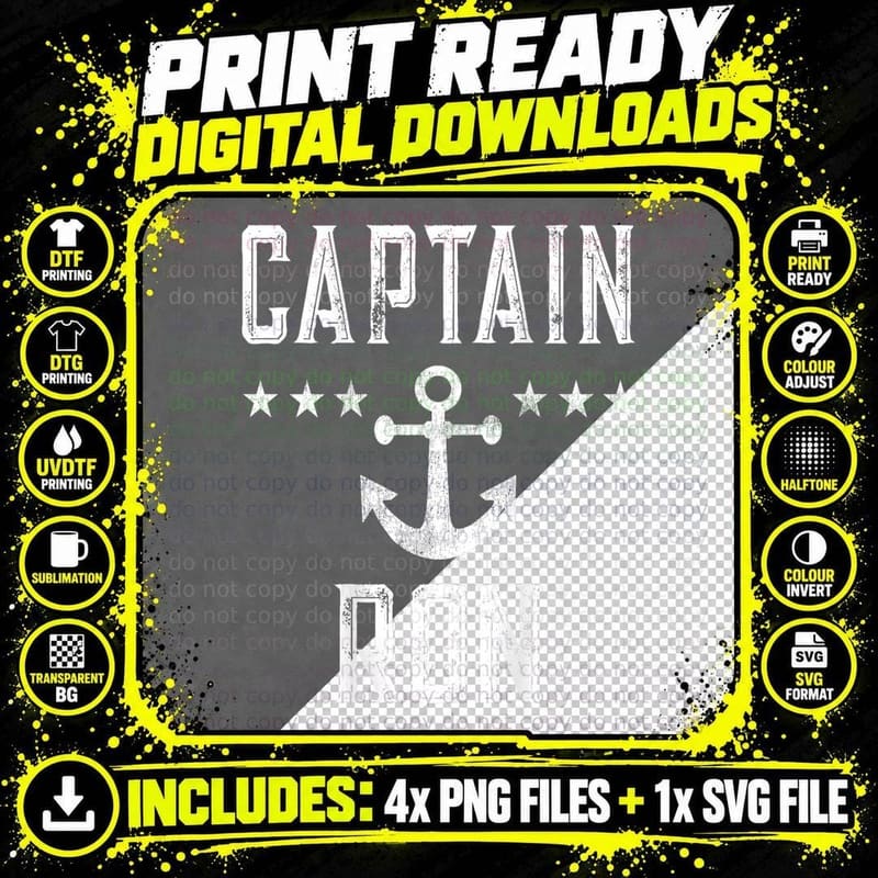 Printed Both Sides) Retro Captain Ron Personalized Png SVG Digital Bundle