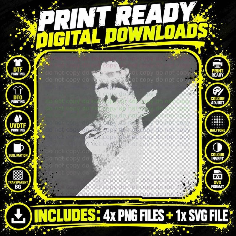 Raccoon Wielding Ukulele Classic T-Shirt Png SVG Digital Bundle