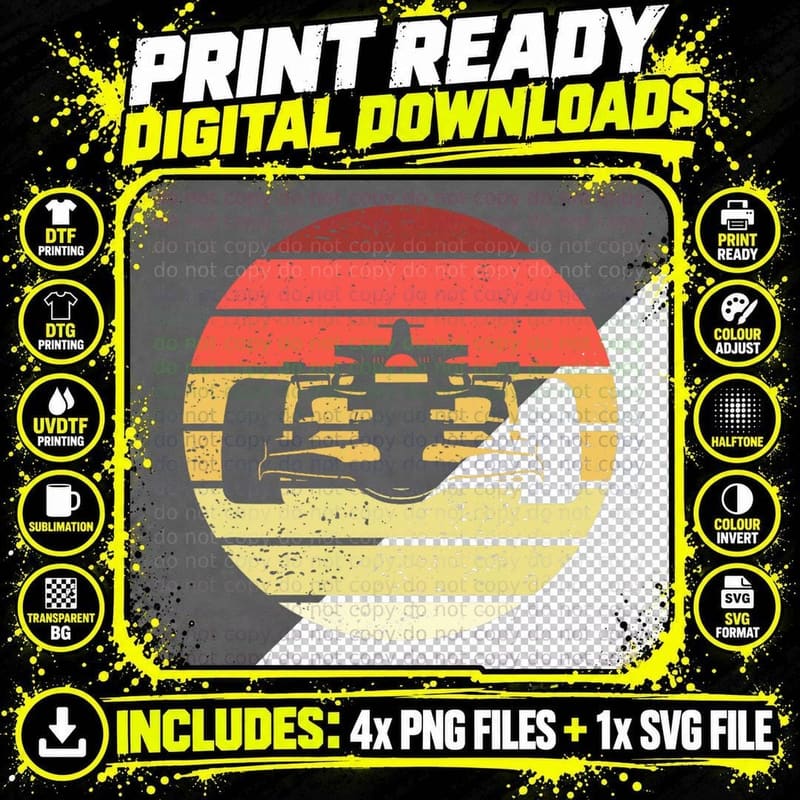 Racing Car Retro Style Vintage T-Shirt Png SVG Digital Bundle