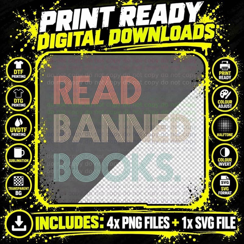 Read Banned Books Librarians Banned Books Week Retro Png SVG Digital Bundle