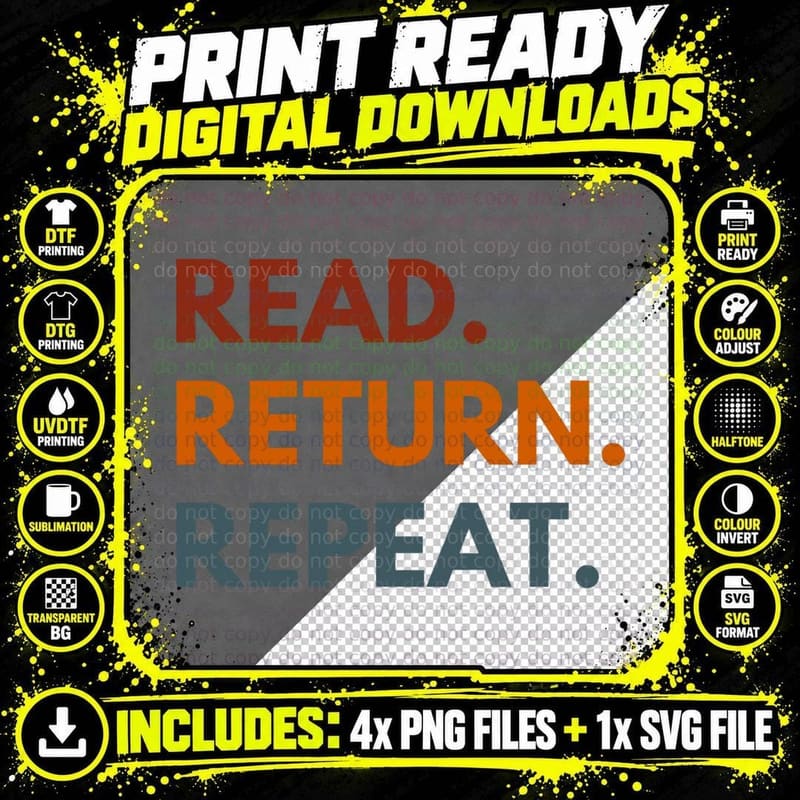 Read Return Repeat, Retro Reading T-Shirt Png SVG Digital Bundle