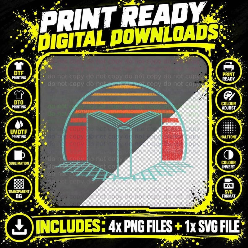 Reading Book Lover Retro 80s Style Bookworm Librarian Png SVG Digital Bundle
