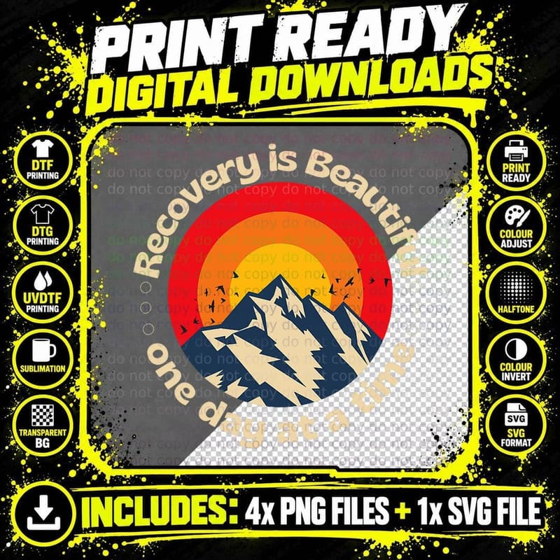 Recovery Is Beautiful Retro Sober Anniversary T AA NA T Png SVG Digital Bundle