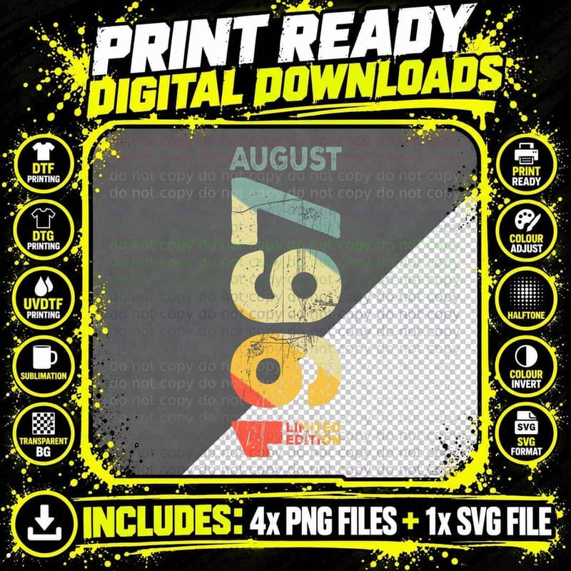 Retro 1967 August 1967 Year 1967 Vintage 1967 Since 1967 Png SVG Digital Bundle